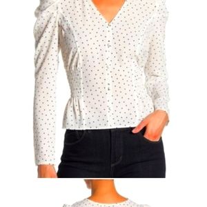 NEW FREE PRESS Puff Shoulder Long Sleeve Polka Dot